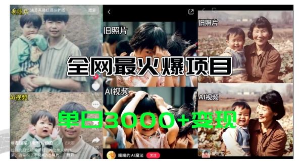 全网爆火的AI让老照片动起来教程，蹭热点日赚3k+，内含免费工具一键可生成【揭秘】-必智轻创社