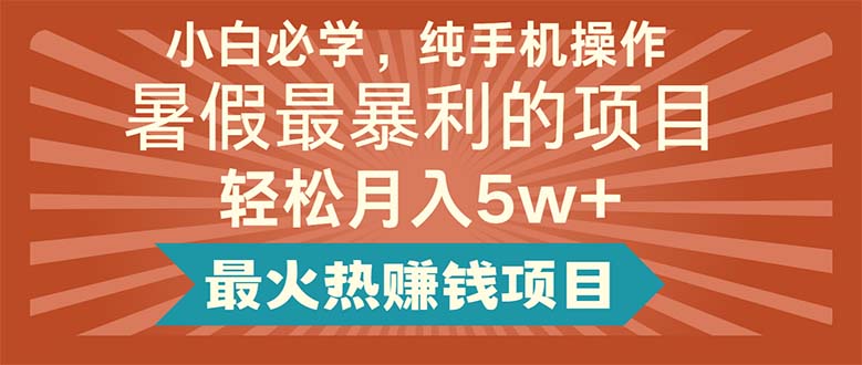 （11583期）小白必学，纯手机操作，暑假最暴利的项目轻松月入5w+最火热赚钱项目-必智轻创社