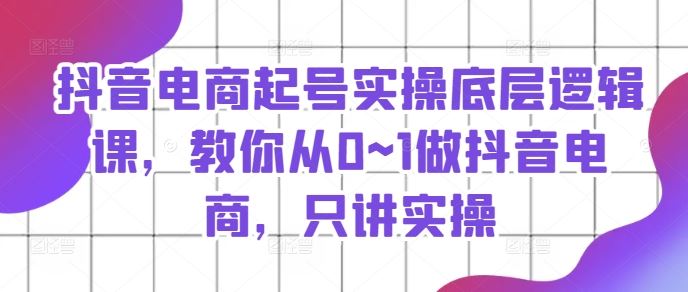 抖音电商起号实操底层逻辑课，教你从0~1做抖音电商，只讲实操-必智轻创社