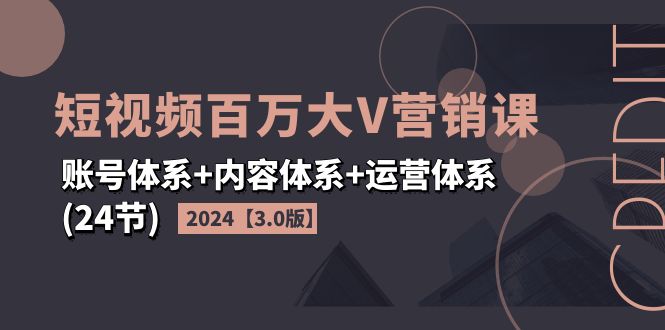 （11795期）2024短视频·百万大V营销课【3.0版】账号体系+内容体系+运营体系(24节)-必智轻创社