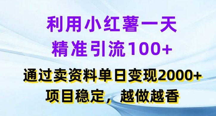 利用小红书一天精准引流100+，通过卖项目单日变现2k+，项目稳定，越做越香【揭秘】-必智轻创社