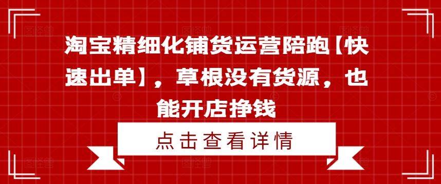 淘宝精细化铺货运营陪跑【快速出单】，草根没有货源，也能开店挣钱-必智轻创社