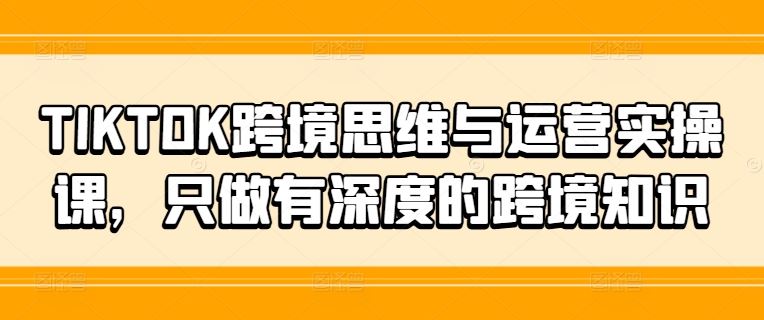 TIKTOK跨境思维与运营实操课，只做有深度的跨境知识-必智轻创社