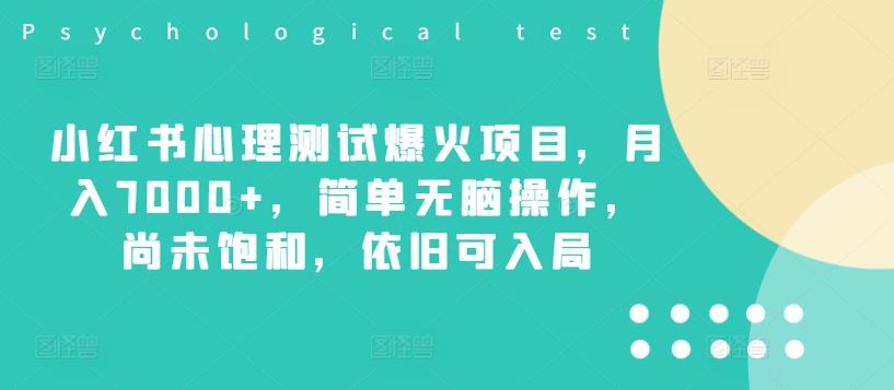 小红书心理测试爆火项目，月入7000+，简单无脑操作，尚未饱和，依旧可入局-必智轻创社