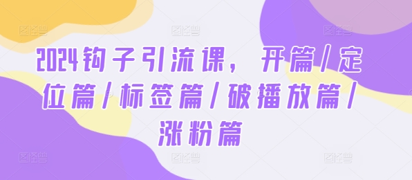 2024钩子引流课，开篇/定位篇/标签篇/破播放篇/涨粉篇-必智轻创社