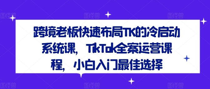 跨境老板快速布局TK的冷启动系统课，TikTok全案运营课程，小白入门最佳选择-必智轻创社