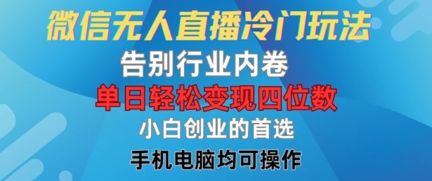 微信无人直播冷门玩法，告别行业内卷，单日轻松变现四位数，小白的创业首选【揭秘】-必智轻创社