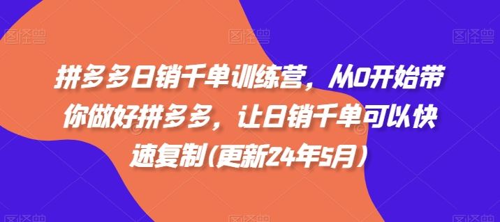 拼多多日销千单训练营，从0开始带你做好拼多多，让日销千单可以快速复制(更新24年8月)-必智轻创社