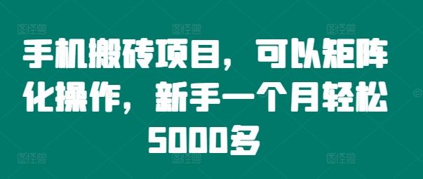 手机搬砖项目，可以矩阵化操作，新手一个月轻松5000多-必智轻创社