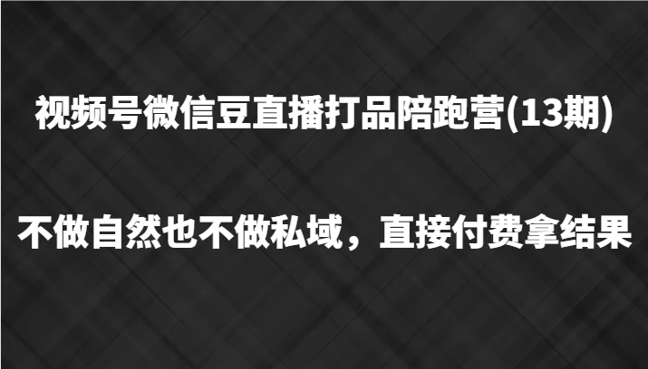 视频号微信豆直播打品陪跑(13期)，不做不自然流不做私域，直接付费拿结果-必智轻创社