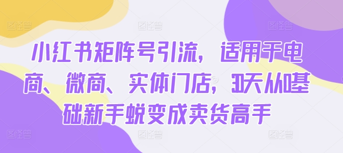 小红书矩阵号引流，适用于电商、微商、实体门店，30天从0基础新手蜕变成卖货高手-必智轻创社