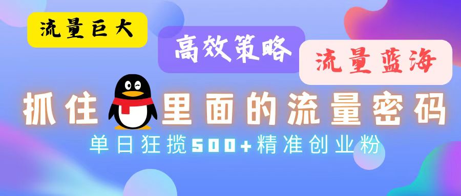 流量蓝海，抓住QQ里面的流量密码！高效策略，单日狂揽500+精准创业粉-必智轻创社