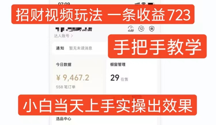 招财视频玩法，一条视频收益723，手把手教学，小白当天可上手-必智轻创社