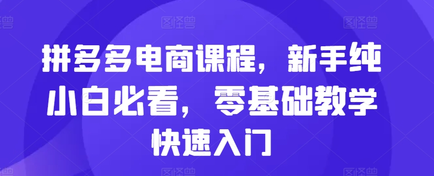拼多多电商课程，新手纯小白必看，零基础教学快速入门-必智轻创社