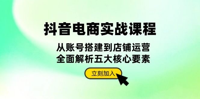 抖音 电商实战课程：从账号搭建到店铺运营，全面解析五大核心要素-必智轻创社