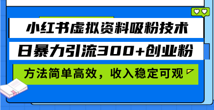 小红书虚拟资料吸粉技术，日暴力引流300+创业粉，方法简单高效，收入稳…-必智轻创社