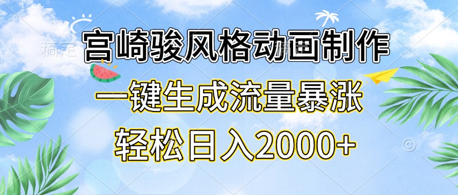宫崎骏风格动画制作，一键生成流量暴涨，轻松日入2000+-必智轻创社