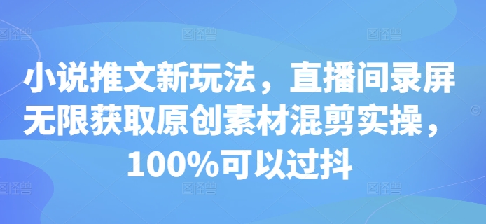 小说推文新玩法，直播间录屏无限获取原创素材混剪实操，100%可以过抖-必智轻创社