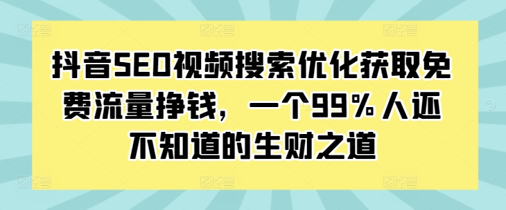 抖音SEO视频搜索优化获取免费流量挣钱，一个99%人还不知道的生财之道-必智轻创社