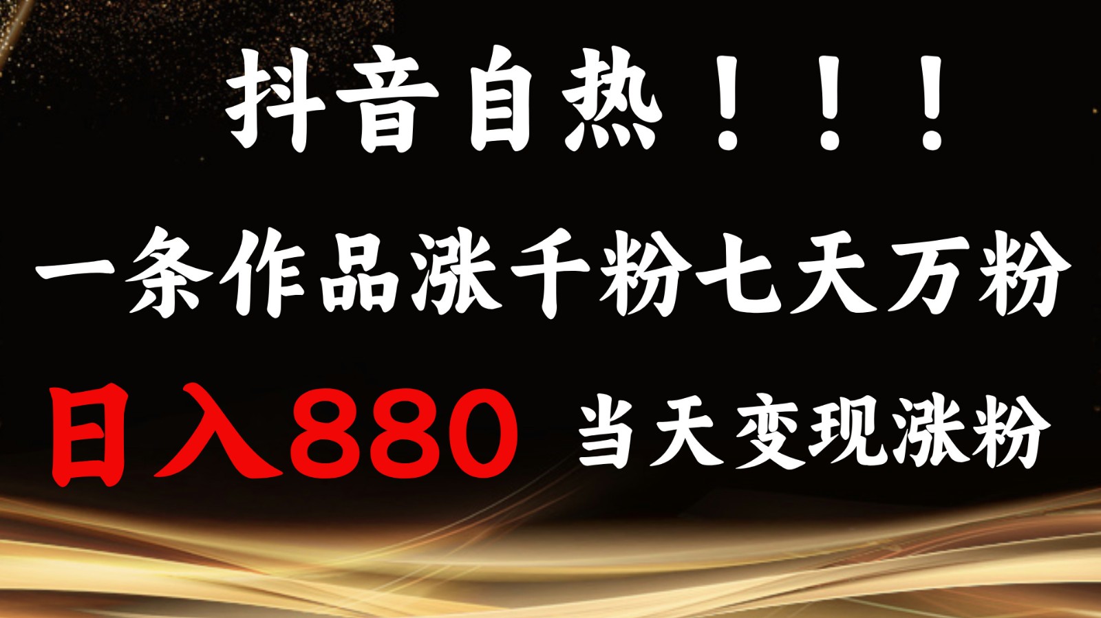 抖音小红书自热，一条作品1000粉，7天万粉，单日变现880收益-必智轻创社