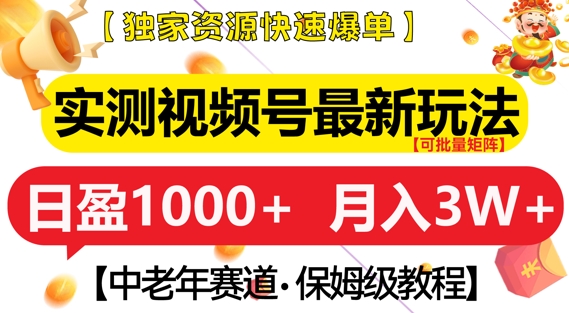 实测视频号最新玩法，中老年赛道，独家资源，月入过W+-必智轻创社