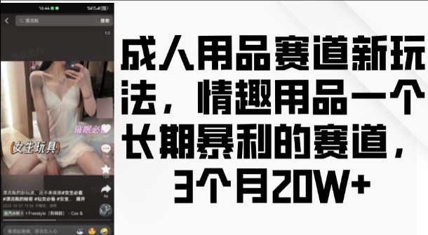 成人用品赛道新玩法，情趣用品一个长期暴利的赛道，3个月收益20个-必智轻创社