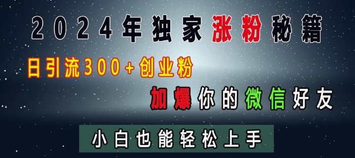 2024年独家涨粉秘籍，日引流300+创业粉，加爆你的微信好友，小白也能轻松上手-必智轻创社