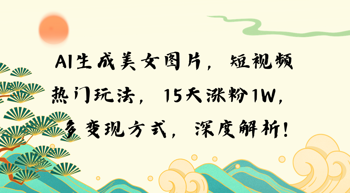AI生成美女图片，短视频热门玩法，15天涨粉1W，多变现方式，深度解析!-必智轻创社