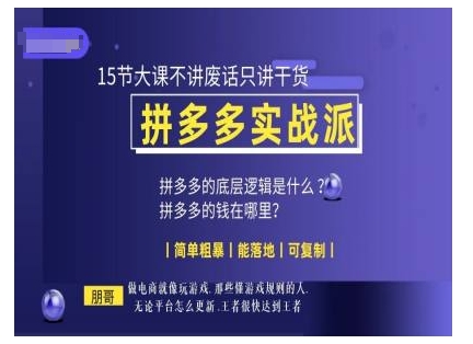 朋哥电商(拼多多实战派)，15节大课不讲废话只讲干货，简单粗暴 能落地 可复制-必智轻创社
