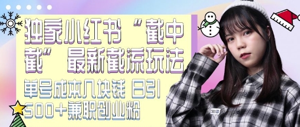最新小红书截流玩法 独家截中截 单号成本几块钱 日引500+CY粉JZ粉-必智轻创社