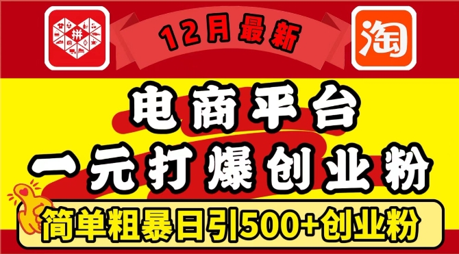 12月最新：电商平台1元打爆创业粉，简单粗暴日引500+精准创业粉，轻松月入过W-必智轻创社