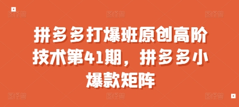 拼多多打爆班原创高阶技术第41期，拼多多小爆款矩阵-必智轻创社
