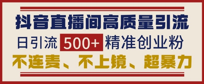 抖音直播间引流创业粉，无需连麦、不用上镜、超暴力，日引流500+高质量精准创业粉-必智轻创社