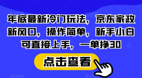 年底最新冷门玩法，京东家政新风口，操作简单，新手小白可直接上手，一单挣30-必智轻创社