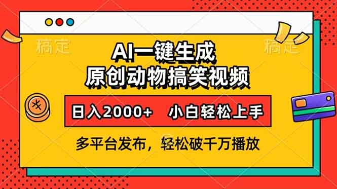 AI一键生成动物搞笑视频，多平台发布，轻松破千万播放，日入2000+，小…-必智轻创社