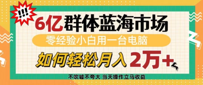 6亿群体蓝海市场，零经验小白用一台电脑，如何轻松月入过w-必智轻创社