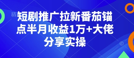 短剧推广拉新番茄锚点半月收益1万+大佬分享实操-必智轻创社
