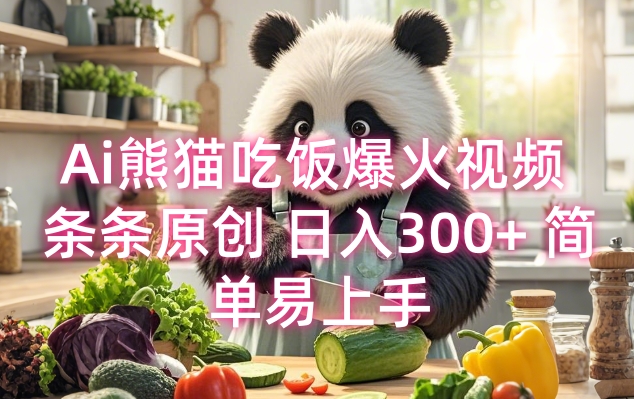 Ai熊猫吃饭爆火视频 条条原创 日入300+ 简单易上手-必智轻创社