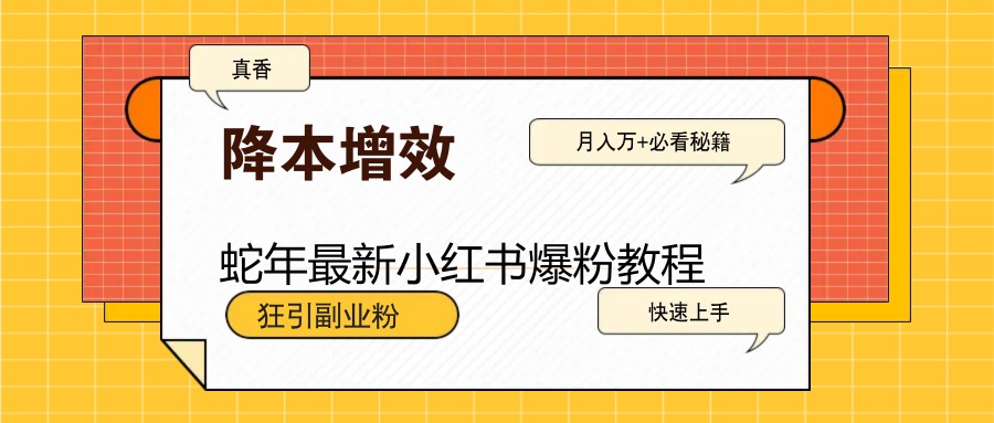 蛇年最新小红书爆粉教程，狂引副业粉，月入万+必看-必智轻创社