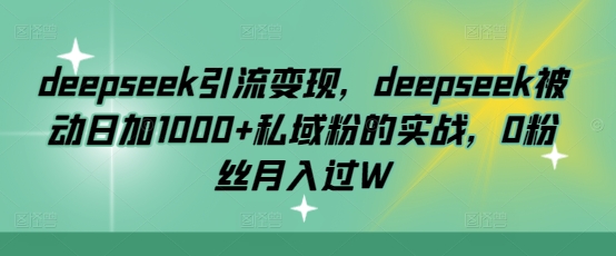 deepseek引流变现，deepseek被动日加1000+私域粉的实战，0粉丝月入过W-必智轻创社