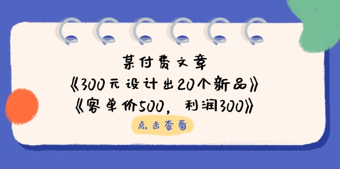 某付费文章：《300元设计出20个新品》+《客单价500，利润300》-必智轻创社