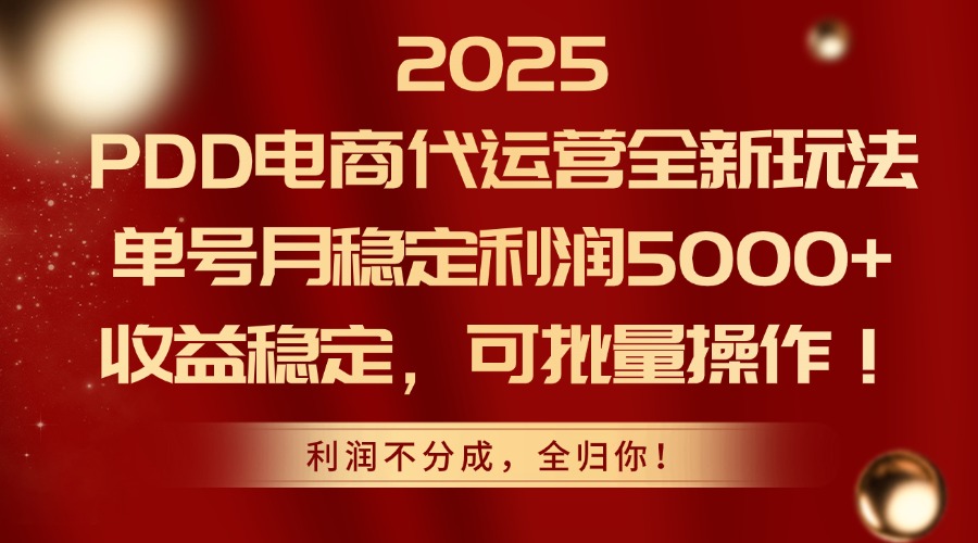 2025PDD电商代运营全新玩法，单号月稳定利润5000+，收益稳定，可批量操作-必智轻创社