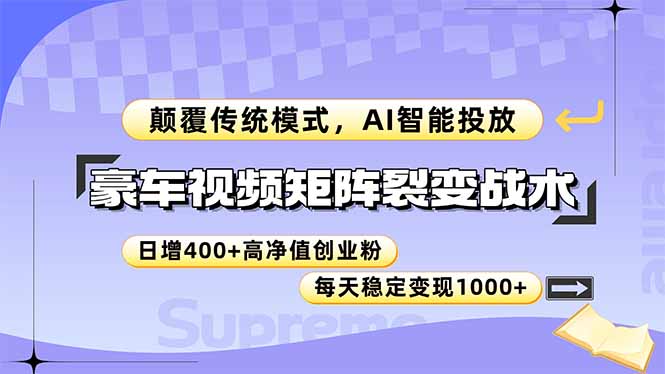 豪车视频矩阵裂变战术，颠覆传统模式，AI智能投放，日增400+高净值创业…-必智轻创社