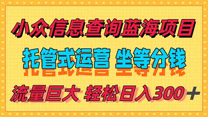 稳定日入300＋，小众信息查询蓝海项目，全程懒人式托管，解放你的时间-必智轻创社