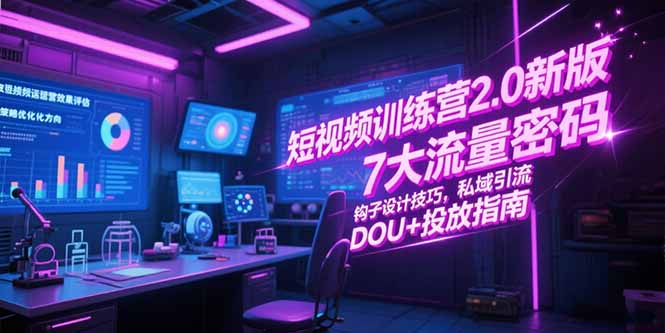 短视频训练营2.0新版，7大流量密码/钩子设计技巧/私域引流/DOU+投放指南-必智轻创社