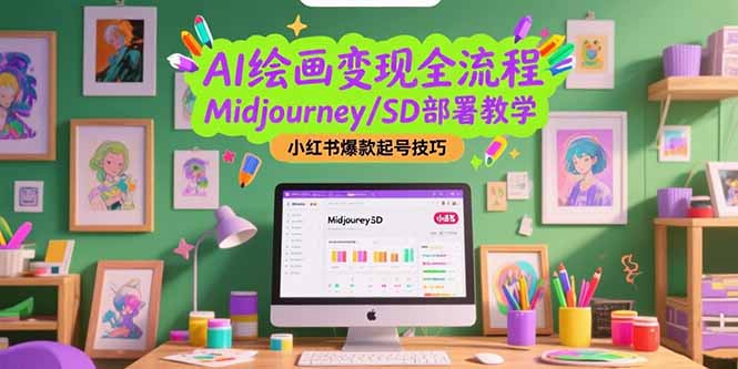AI绘画变现全流程，Midjourney/SD部署教学，小红书爆款起号技巧-必智轻创社