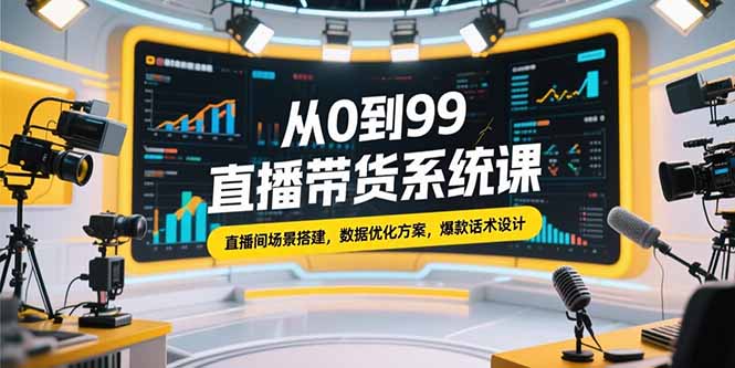 从0到99直播带货系统课，直播间场景搭建，数据优化方案，爆款话术设计-必智轻创社