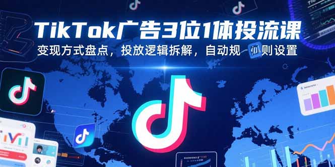 TikTok广告3位1体投流课，变现方式盘点，投放逻辑拆解，自动规则设置-必智轻创社