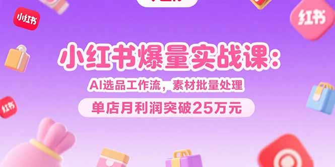 小红书爆量实战课：AI选品工作流，素材批量处理，单店月利润突破25万元-必智轻创社