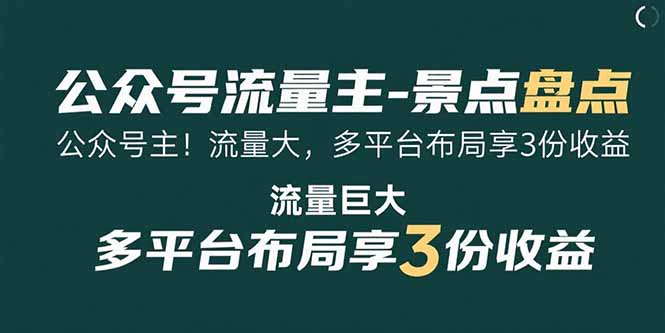 公众号流量主-景点盘点 流量巨大 多平台布局享3份收益-必智轻创社